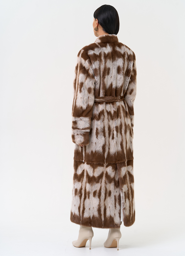 фото Шуба из норки с анималистичным принтом модель № 31173