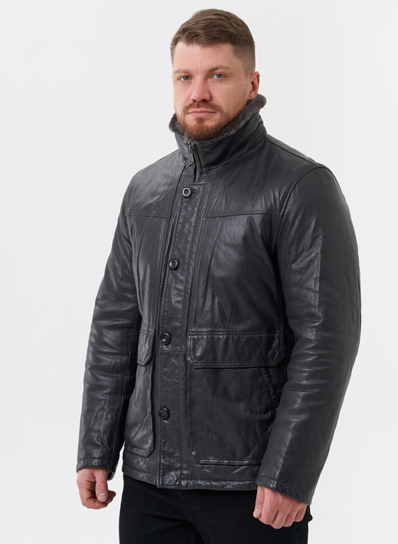 Куртка из натуральной кожи с отделкой из мутона