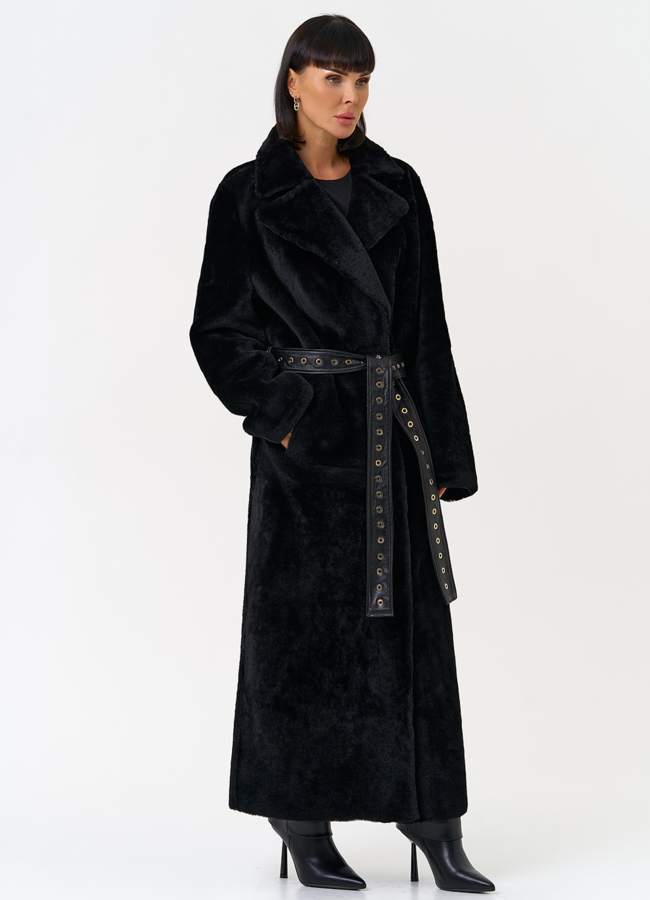 Женская натуральная дубленка с двойным поясом модель № 31612 универмаг малина