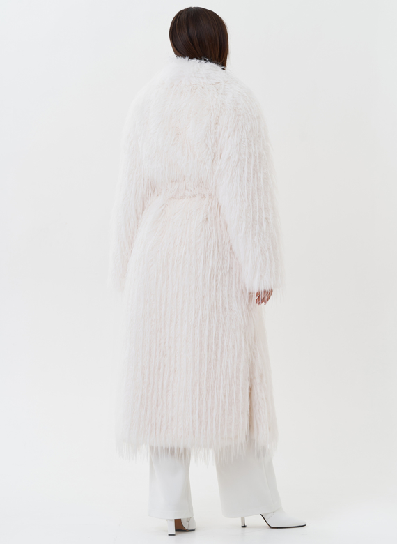 Длинная шуба из эко страуса