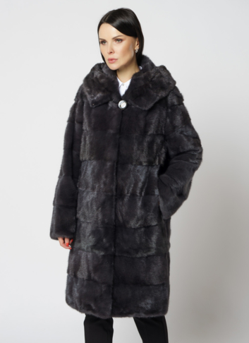 Норковая шуба в цвете графит с капюшоном Норковая шуба в цвете графит с капюшоном