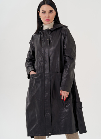 Длинный кожаный плащ с капюшоном
