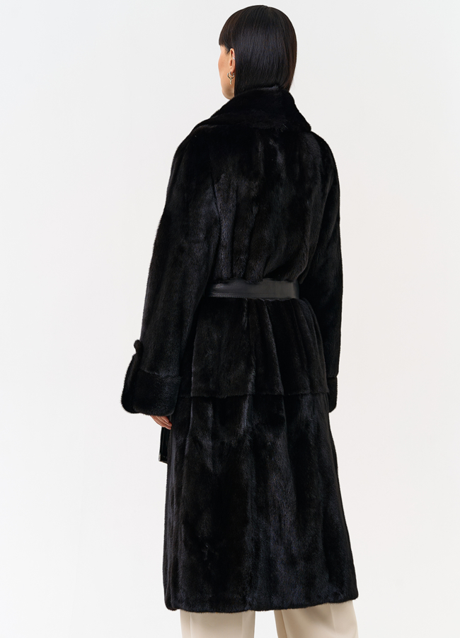 Женская шуба из меха норки blackglama с поясом модель № 31634 универмаг малина