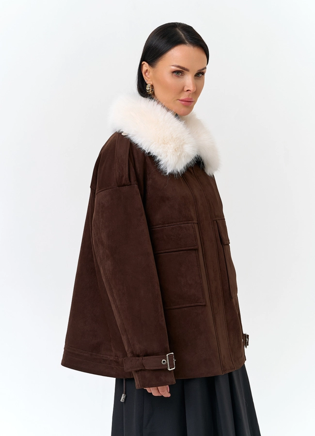 Женская куртка из эко замши с отделкой из эко меха модель № 32794 универмаг малина