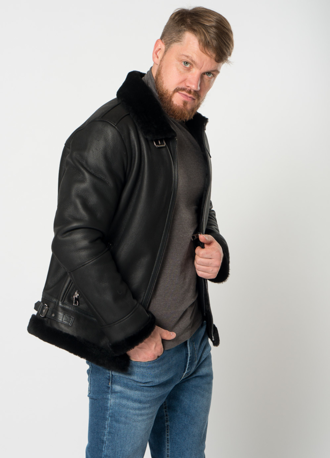 Дубленка пилот мужская на молнии  модель № 21349 универмаг малина