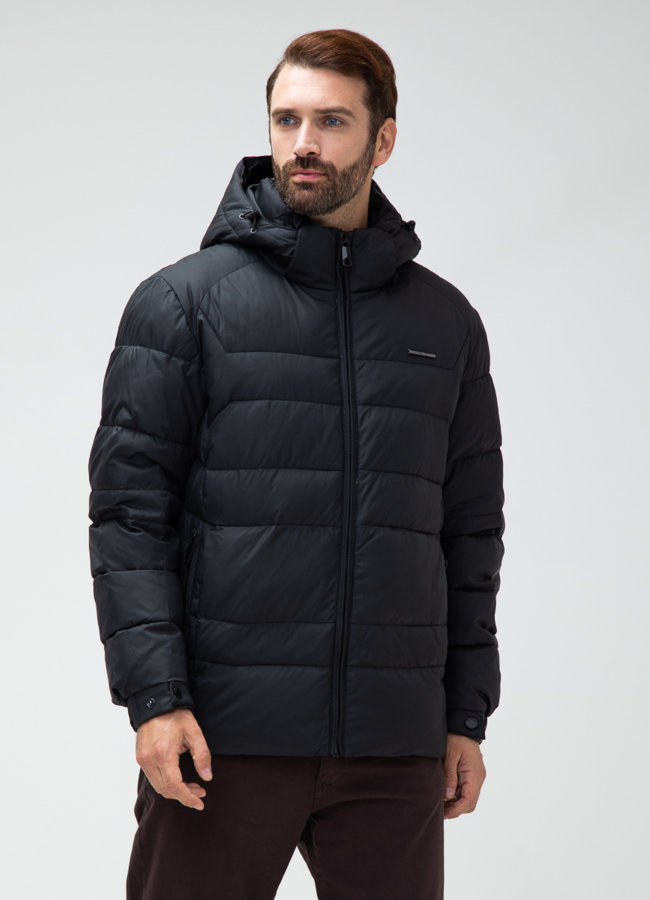 Мужской пуховик с капюшоном  модель № 28875 меха малина