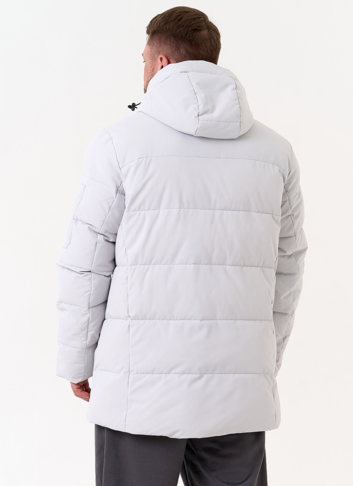 Мужской светлый пуховик с капюшоном
