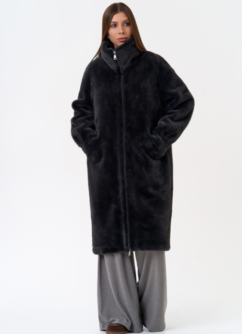 Женская шуба из эко меха с воротником стойкой