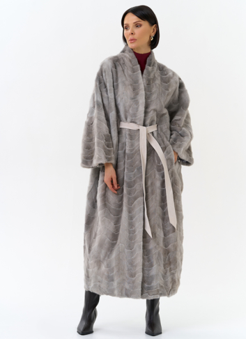 Шуба из меха норки с поясом