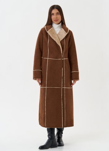 Двухсторонняя дубленка из эко кожи с мехом енота