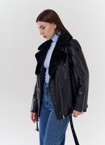Куртка-косуха из эко кожи на утеплителе с натуральным мутоном Куртка-косуха из эко кожи на утеплителе с натуральным мутоном