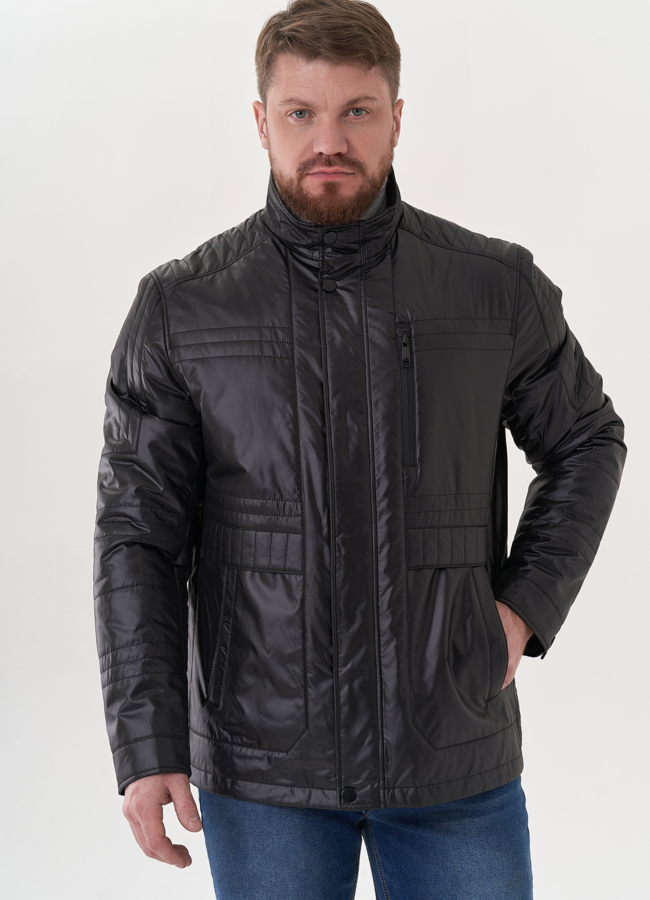 Мужская куртка черного цвета модель № 26808 меха малина