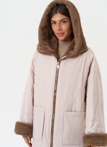 Пуховик с отделкой из эко меха под норку