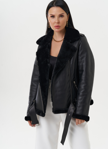 Женская дубленка "косуха" черного цвета