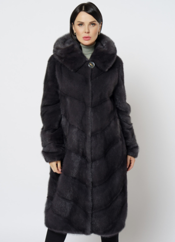 Длинная норковая шуба в сером цвете