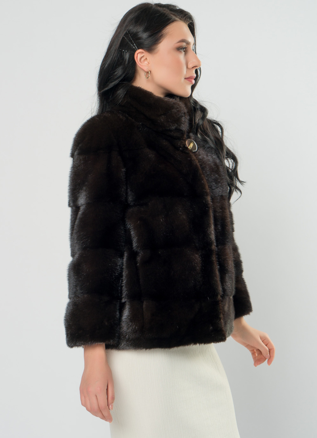 Поперечная шуба из норки модель № 25892 универмаг малина