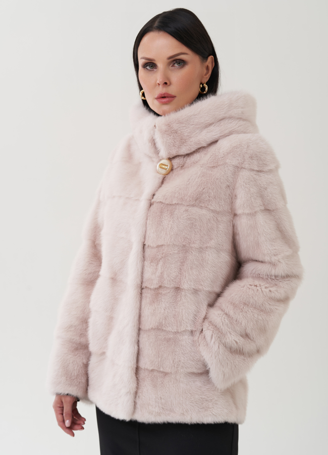 Шуба бежевого цвета из меха норки модель № 25397 меха малина