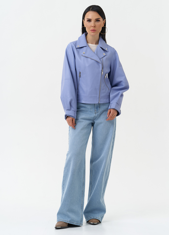 Куртка косуха из эко кожи голубого цвета модель № 30307 в рассрочку