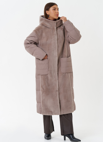 Комбинированное пальто с капюшоном