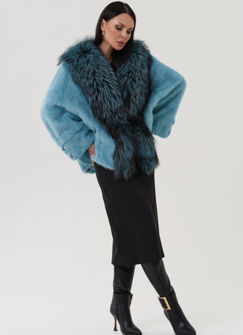 Короткая шуба из норки с мехом из чернобурки 