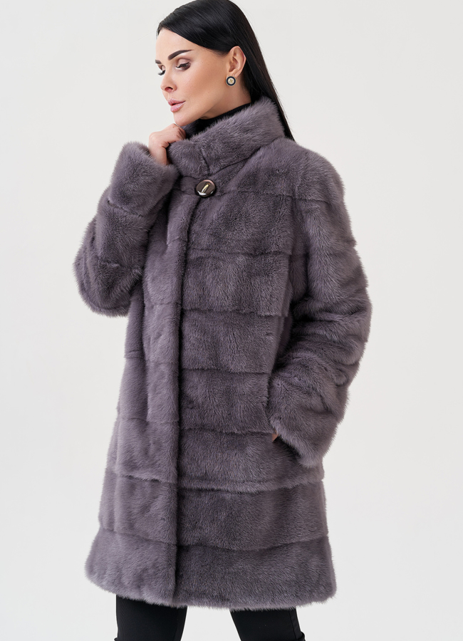 Шуба из норки  модель № 25894 меха малина