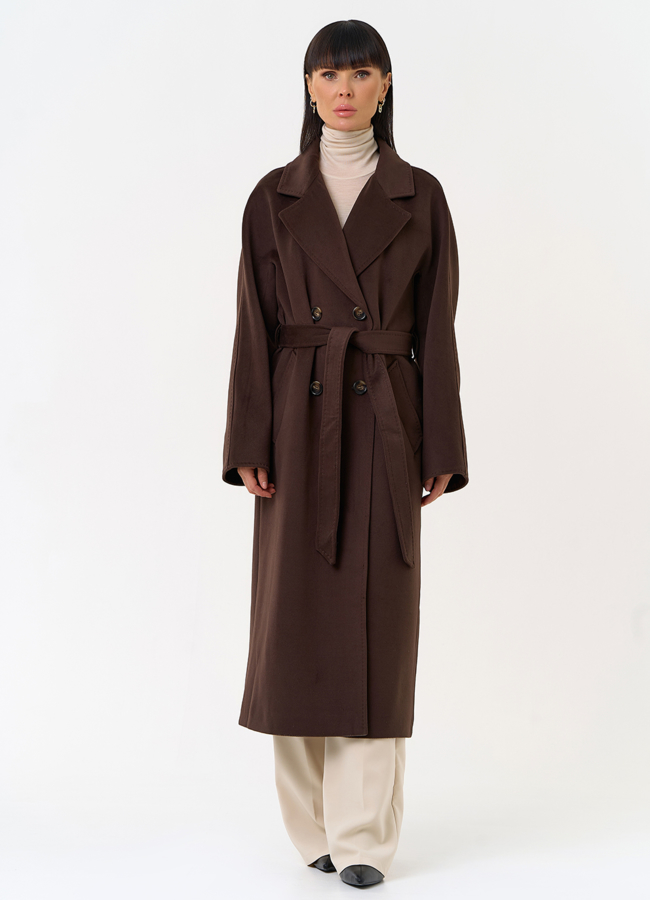 Женское двубортное пальто с поясом модель № 31555 в кредит