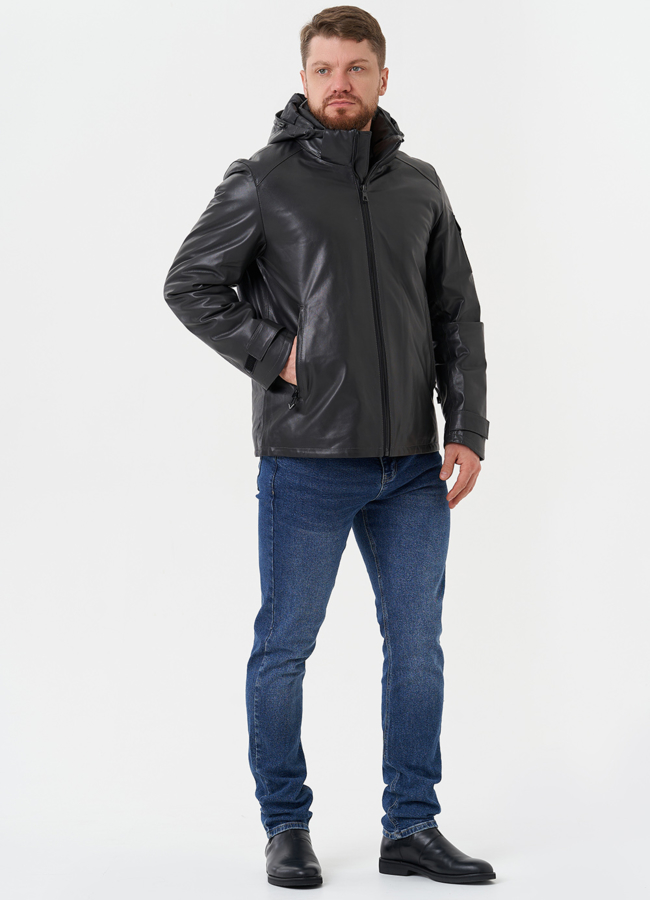 Куртка из натуральной кожи с капюшоном модель № 28581 универмаг малина