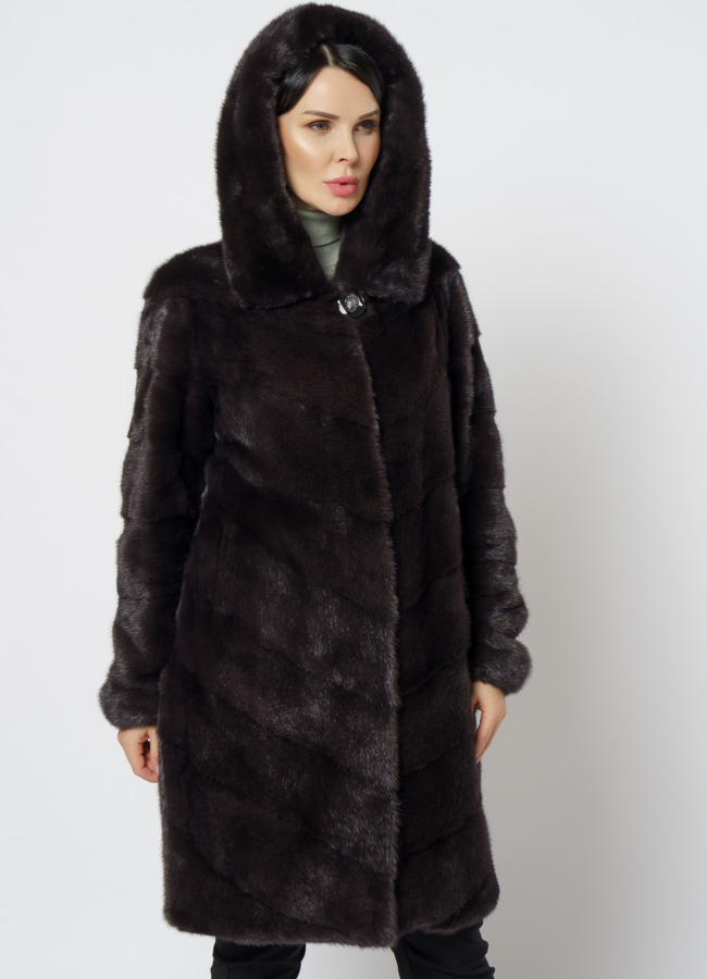 Норковая шуба с капюшоном модель № 25605 универмаг малина