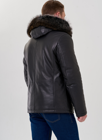 Мужской пуховик из натуральной кожи с мехом