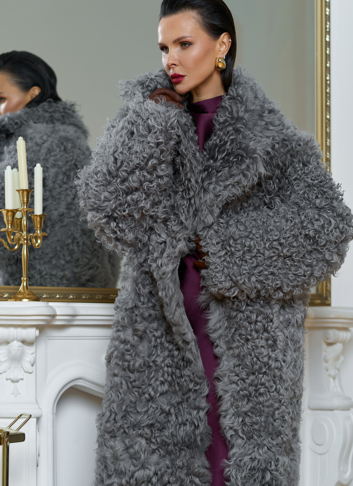 Женская двухсторонняя дубленка с английским воротником