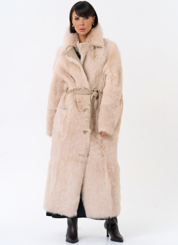Женская двухсторонняя дубленка с поясом Женская двухсторонняя дубленка с поясом