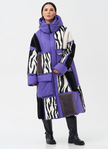 Комбинированный женский пуховик с капюшоном