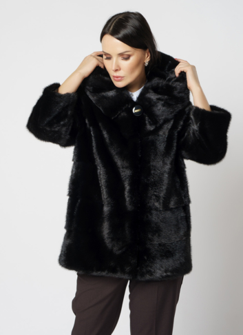 Укороченная норковая шуба черного цвета 2 в 1