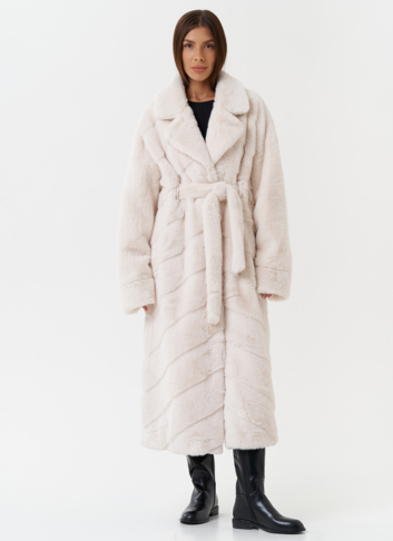 Шуба из эко меха с поясом