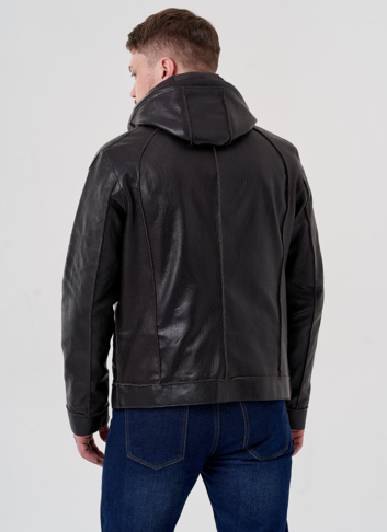 Мужская кожаная куртка с капюшоном