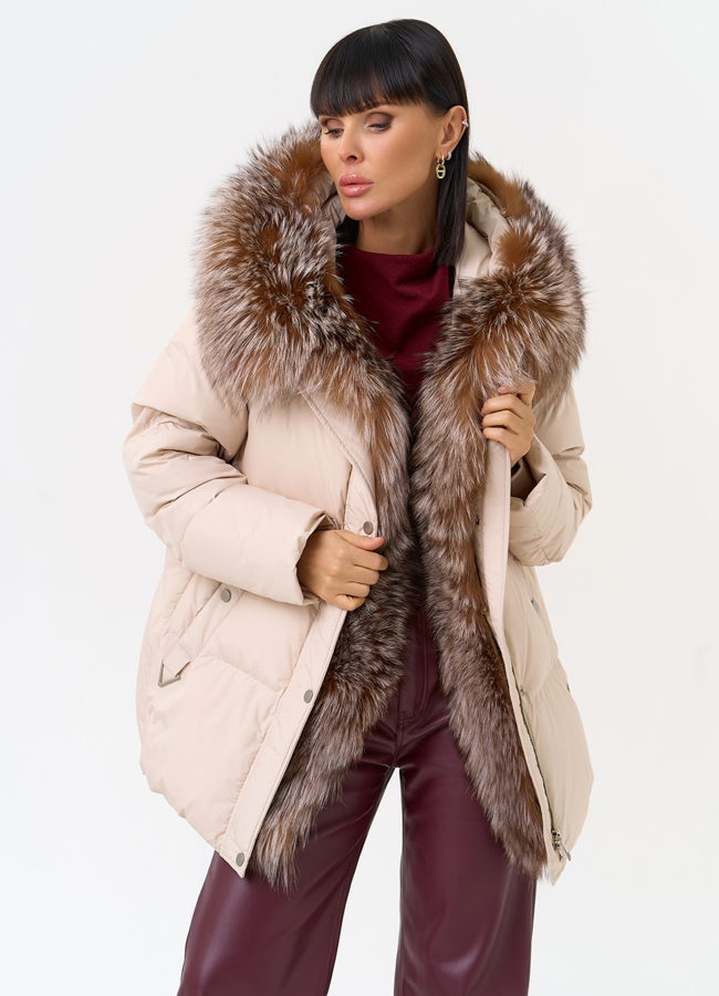 фото Женский пуховик с отделкой из натурального меха модель № 31608