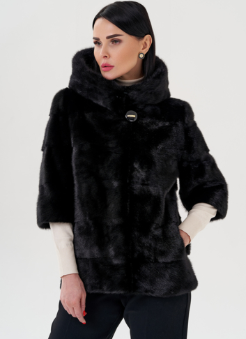 Шуба из норки с капюшоном черного цвета Шуба из норки с капюшоном черного цвета